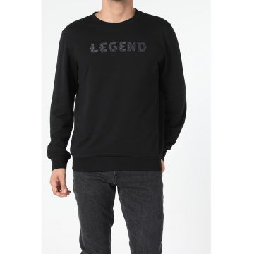 Bluza sport cu decolteu la baza gatului si imprimeu text - Negru -