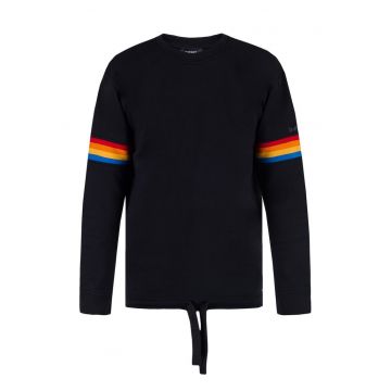 Hanorac barbati  negru - bumbac - insertii colorate - decolteu rotund -