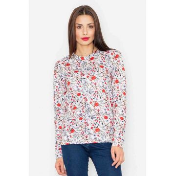 Hanorac cu model floral  alb - poliester - fara gluga