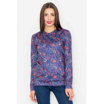 Hanorac dama  bleumarin - model floral - poliester