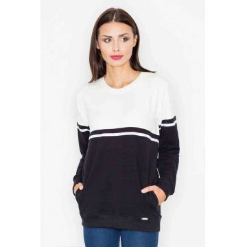 Hanorac dama  bumbac - negru/ecru - maneca lunga - fara gluga