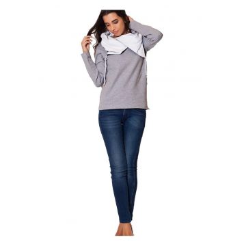 Hanorac dama  maneci lungi - cu gluga - bumbac/elastan - gri -
