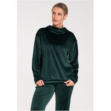 Hanorac dama  verde - catifea - gluga - maneci lungi