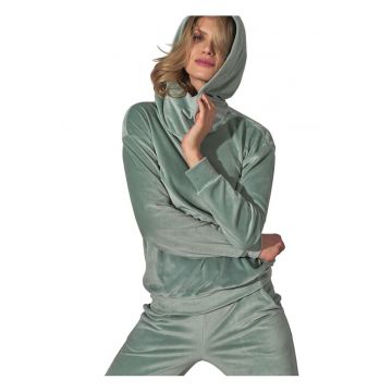 Hanorac dama  verde menta - guler ridicat - maneci lungi - velur - poliester