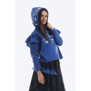 Hanorac de bumbac cu volane si broderie