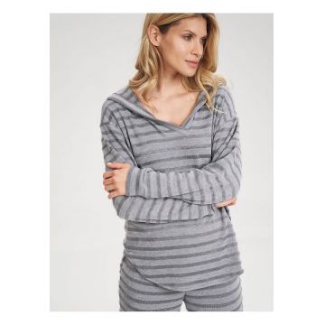 Hanorac  gri - cu gluga - decolteu in V - maneci lungi - material poliester -