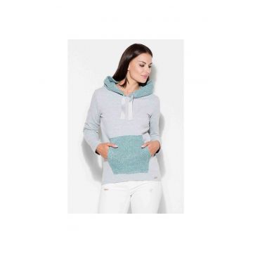 Hanorac  K414 - albastru - bumbac - cu gluga si buzunar cangur -
