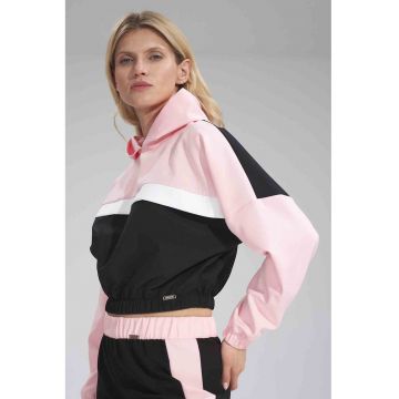 Hanorac scurt dama  negru/roz - maneci lungi - poliester -