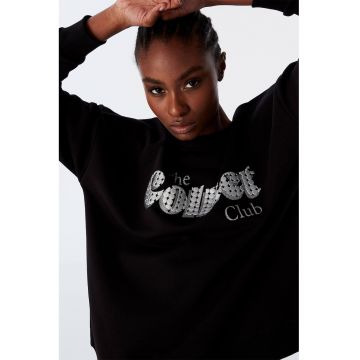 Bluza de trening cu decolteu la baza gatului si imprimeu text