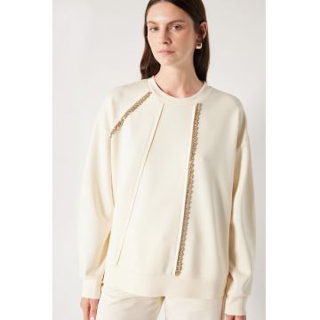 Bluza de trening cu maneci cazute si aplicatii cu strasuri
