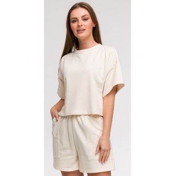 Bluza oversize cu maneci scurte -  Ecru -