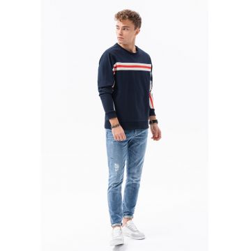 Bluza sport din amestec de bumbac cu decolteu la baza gatului - Rosu - Alb - Albastru marin -