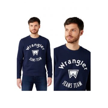 Hanorac Barbati -  Crew Sweat - Clasic - Print Logo - Regular Fit - Confortabil - 100% Bumbac - Ideal Pentru Zi Cu Zi - Marimea M - Albastru