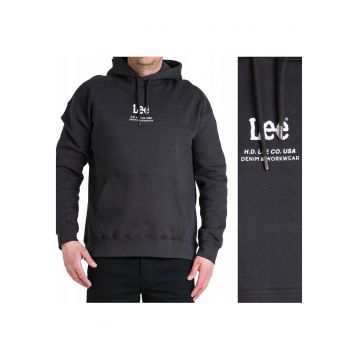 Hanorac Barbati -  Logo Loose Hoodie - Nepermis - Regular Fit - 2 Buzunare - 100% Bumbac - Confortabil - Stilat - Ideal Pentru Zi Cu Zi - Marimea 2XL - Negru