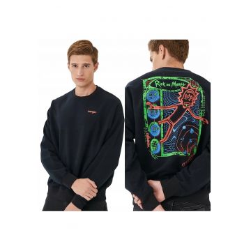 Hanorac Barbati -  Rick & Morty Crew - Regular Fit - Design Clasic - 100% Bumbac - Confortabil - Moale - Ideal Pentru Zi Cu Zi - Durabil - Marimea L - Negru