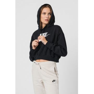 Hanorac crop supradimensionat cu imprimeu logo
