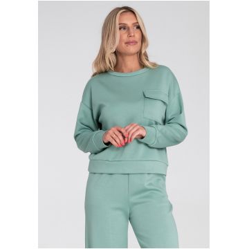 Hanorac dama  tricot - buzunar decorativ - croi lejer - verde menta -