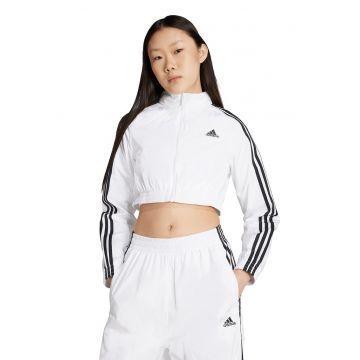 Bluza crop de trening cu fermoar si maneci cu dungi