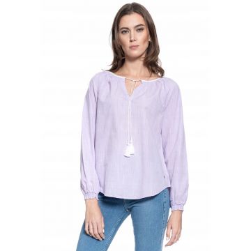 Bluza Dama -  Edda V Chambray - Marime S - Bumbac - Maneca Lunga - Regular Fit - Cu Legare - High-Quality - Violet