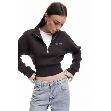 Bluza de trening crop cu fenta cu fermoar