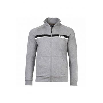 Bluza de trening cu fermoar si detalii contrastante