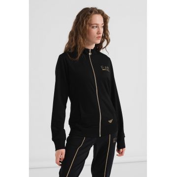 Bluza sport cu fermoar si imprimeu logo