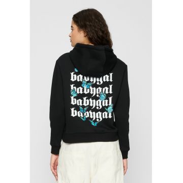 Hanorac din amestec de bumbac cu text - Negru