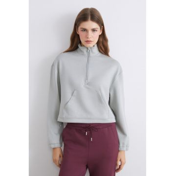 Bluza de trening crop cu fermoar scurt si talie ajustabila