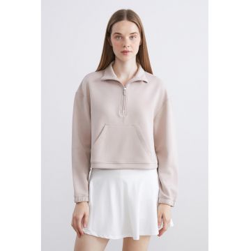 Bluza de trening crop cu fermoar scurt si talie ajustabila