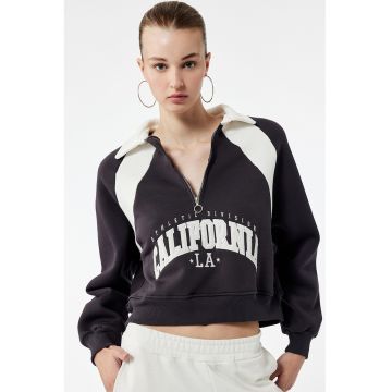 Bluza de trening crop cu fermoar scurt