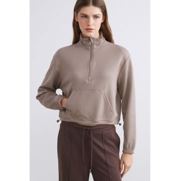 Bluza de trening crop din amestec de modal cu terminatie ajustabila