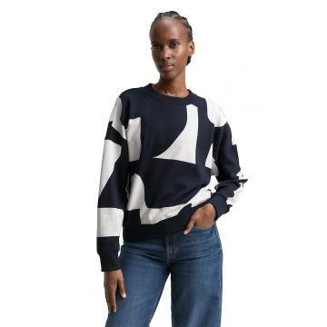 Bluza de trening cu decolteu la baza gatului si model - Alb - Bleumarin -