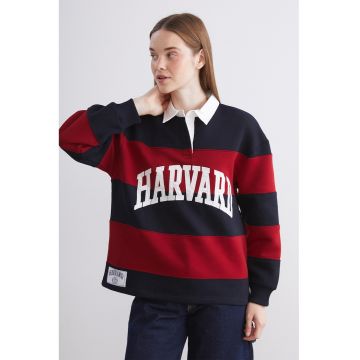 Bluza de trening cu guler polo si model in dungi