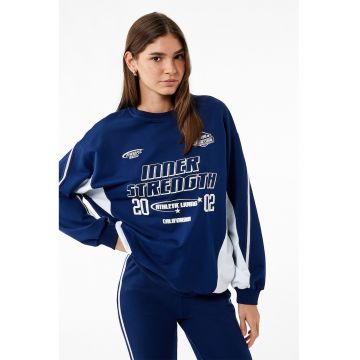 Bluza de trening cu imprimeu si maneci cazute