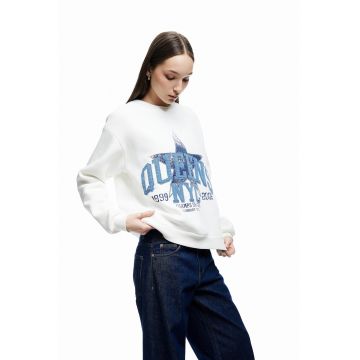 Bluza de trening cu imprimeu si maneci cazute