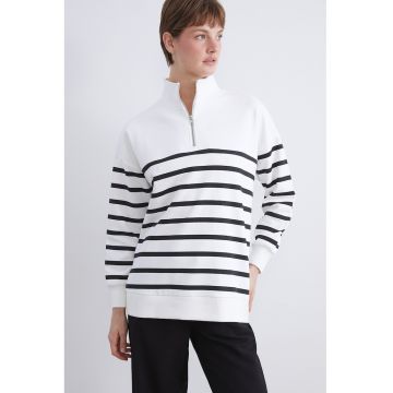 Bluza de trening cu model in dungi si fenta cu fermoar