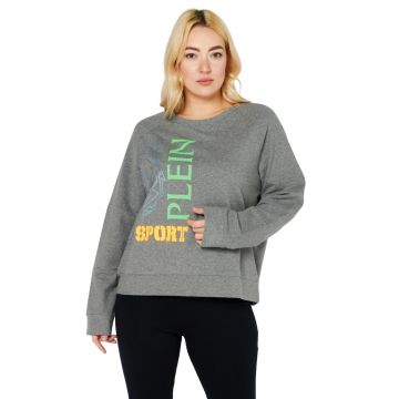 Bluza de trening pentru dama  oversize - cu imprimeu - bumbac/elastan - gri