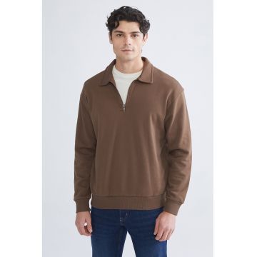 Bluza de trening polo din amestec de bumbac cu fenta cu fermoar