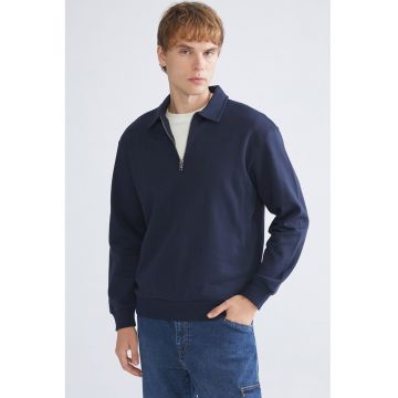 Bluza de trening polo din amestec de bumbac cu fenta cu fermoar