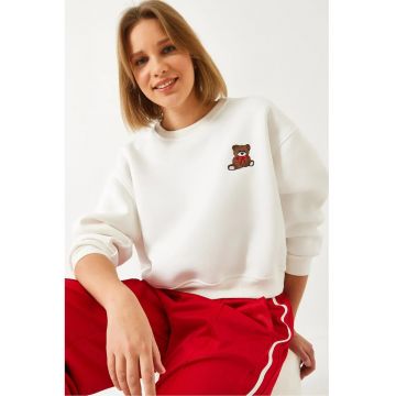 Hanorac crop -  brodat cu funda - alb - poliester