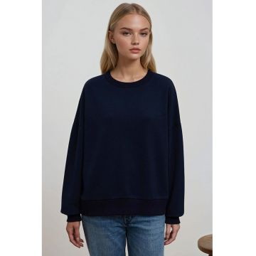 Hanorac dama  basic supradimensionat - guler rotund - bleumarin - bumbac si poliester