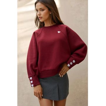Hanorac dama  brodat - visiniu - tricot - croiala lejera