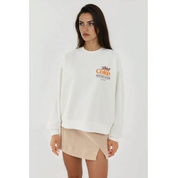 Hanorac dama  guler rotund - imprimeu - alb-galbui - textil
