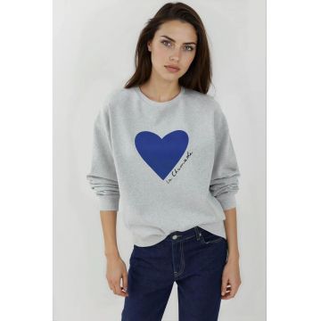 Hanorac dama  guler rotund - imprimeu - gri - tricot