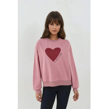 Hanorac dama  guler rotund - imprimeu - roz deschis - tricot
