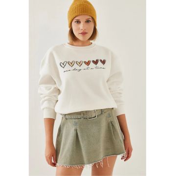 Hanorac dama -  guler rotund - model cu inima - bej - bumbac
