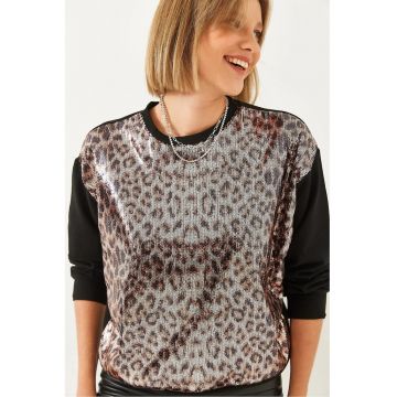Hanorac dama -  imprimeu leopard - paiete - poliester -