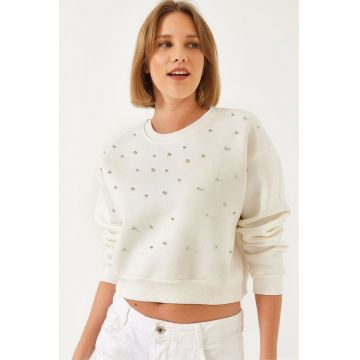 Hanorac dama  pulover cu guler rotund - model modern - bej - bumbac