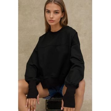 Hanorac dama  supradimensionat - guler rotund - negru - textil