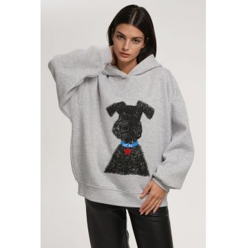 Hanorac dama  supradimensionat - imprimeu unic - gri - tricot
